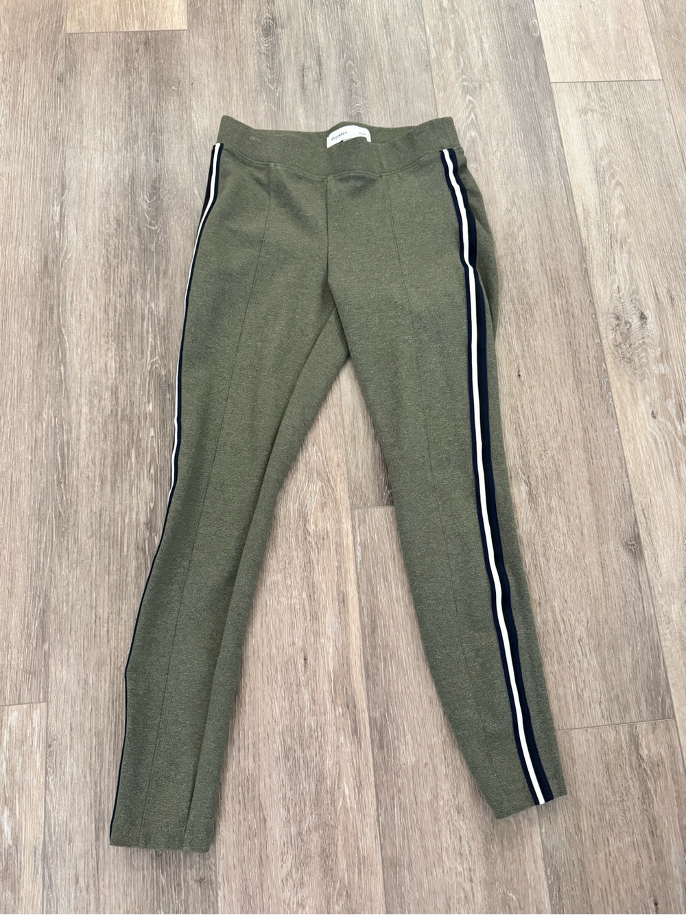Old Navy Olive Green Leggings Pants with Navy & White Side Stripes